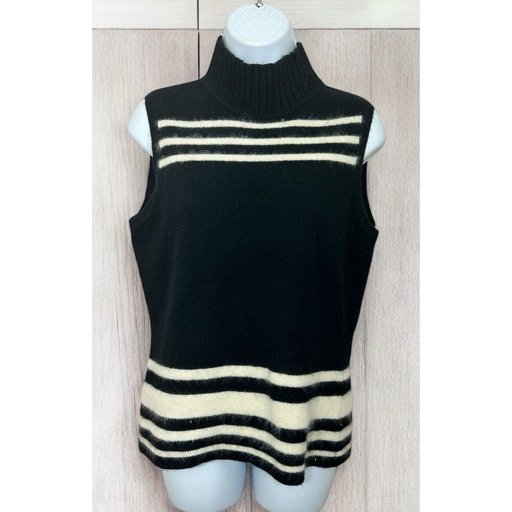 Talbots Collection Sweater Vest Women M Black Eyelashes Angora Wool Blend Top